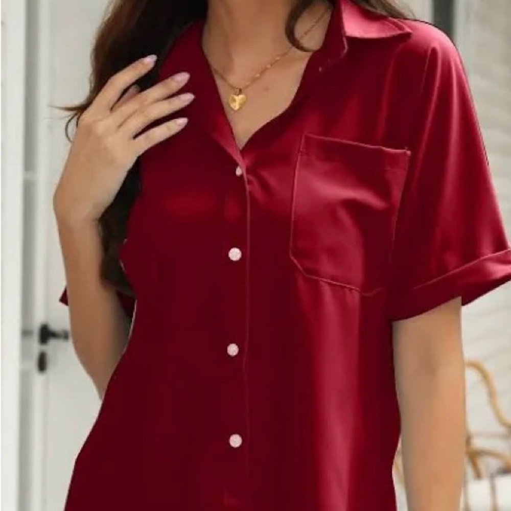 Red SheIn Linen button up blouse